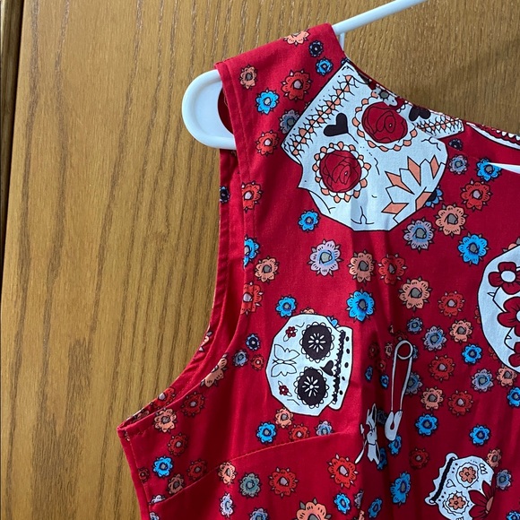 Hot vibrant Day of the Dead sleeveless waist tie dress size XL extra large - Picture 4 of 7